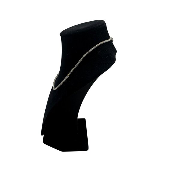 Crystal Beaded Necklace Adjustable Chain Clasp White and Gray Gemstone Design - Picture 3 of 7